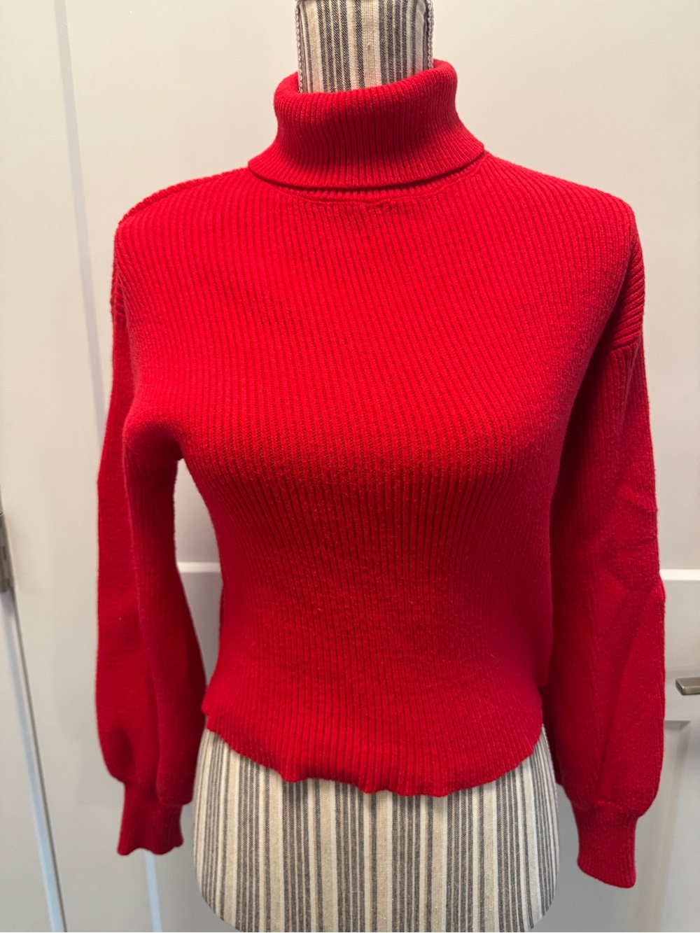 miami Bright Red Ribbed Turtleneck Sweater